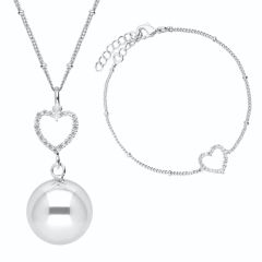 Set Bola collier et bracelet - Cœur de cristal Plaqué argent