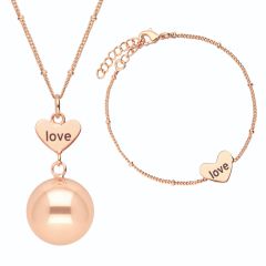 Set Bola collier et bracelet - Gravure cœur et amour Or rose plaqué