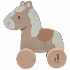 Cheval en bois sur roulettes