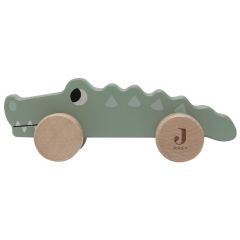 Crocodile en bois sur roulettes
