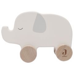 Éléphant en bois sur roulettes