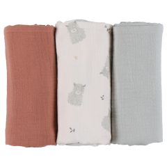 Set de 3 langes 70x70 cm mousseline - Fluffy, Orso & Lily