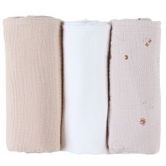 Set de 3 langes 70x70cm mousseline - Bali, Moka & Snow