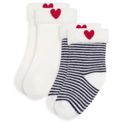 Lot de 2 paires chaussettes bébé en coton brodé Rayures 0-3m