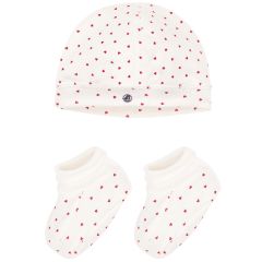 Lot de bonnet et chausson bébé en coton Cœurs 3m