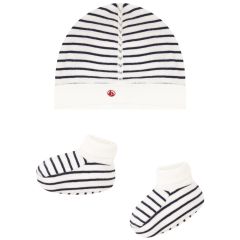 Lot de bonnet et chausson bébé en coton Rayures 1m