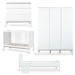 Chambre bébé Ashi : lit 60 x 120 cm + commode + armoire XL 3 portes + kit Junior