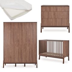 Chambre bébé Ashi : lit 60 x 120 cm + matelas + commode + armoire XL 3 portes