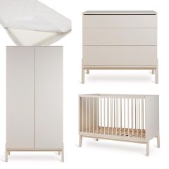 Chambre bébé Ashi : lit 60 x 120 cm + matelas + commode + armoire 2 portes