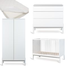 Chambre bébé Ashi : lit 60 x 120 cm + matelas + commode + armoire 2 portes