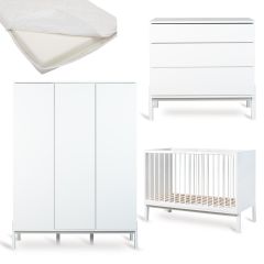 Chambre bébé Ashi : lit 60 x 120 cm + matelas + commode + armoire XL 3 portes
