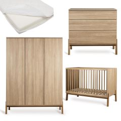 Chambre bébé Ashi : lit 60 x 120 cm + matelas + commode + armoire XL 3 portes