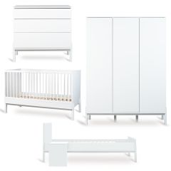 Chambre bébé Ashi : lit 70 x 140 cm + commode + armoire XL 3 portes + kit Junior