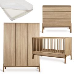 Chambre bébé Ashi : lit 70 x 140 cm + matelas + commode + armoire XL 3 portes