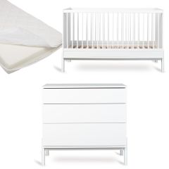 Chambre bébé Ashi : lit 70 x 140 cm + matelas + commode