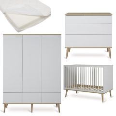 Chambre bébé Flow : lit 60 x 120 cm + matelas + commode + armoire XL 3 portes