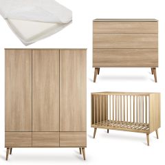 Chambre bébé Flow : lit 60 x 120 cm + matelas + commode + armoire XL 3 portes