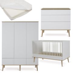 Chambre bébé Flow : lit 70 x 140 cm + matelas + commode + armoire XL 3 portes