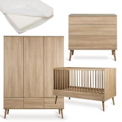 Chambre bébé Flow : lit 70 x 140 cm + matelas + commode + armoire XL 3 portes