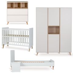 Chambre bébé Loft : lit 60 x 120 cm + commode + armoire XL 4 portes + kit Junior