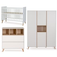 Chambre bébé Loft : lit 60 x 120 cm + commode + armoire XL 4 portes