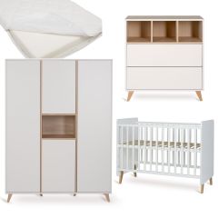 Chambre bébé Loft : lit 60 x 120 cm + matelas + commode + armoire XL 4 portes