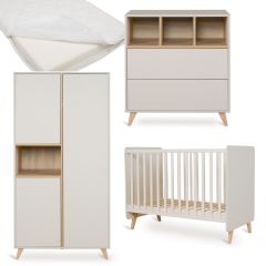 Chambre bébé Loft : lit 60 x 120 cm + matelas + commode + armoire 3 portes