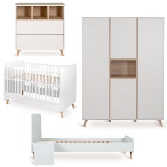 Chambre bébé Loft : lit 70 x 140 cm + commode + armoire XL 4 portes + kit Junior