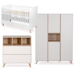Chambre bébé Loft : lit 70 x 140 cm + commode + armoire XL 4 portes