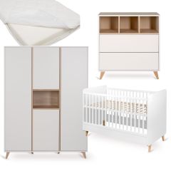Chambre bébé Loft : lit 70 x 140 cm + matelas + commode + armoire XL 4 portes