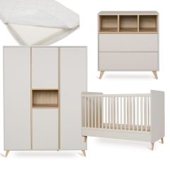 Chambre bébé Loft : lit 70 x 140 cm + matelas + commode + armoire XL 4 portes