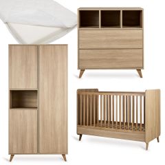 Chambre bébé Loft : lit 70 x 140 cm + matelas + commode + armoire 3 portes