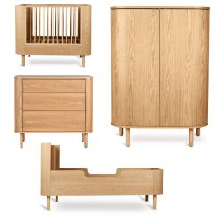 Chambre bébé Yume : lit 70 x 110 cm + commode 3 tiroirs + armoire portes rondes + kit Junior