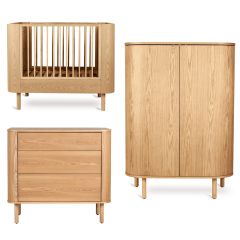 Chambre bébé Yume : lit 70 x 110 cm + commode 3 tiroirs + armoire portes rondes