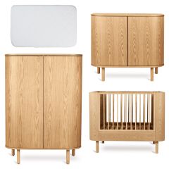 Chambre bébé Yume : lit 70 x 110 cm + matelas + commode + armoire portes rondes