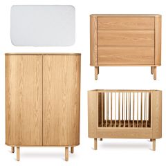 Chambre bébé Yume : lit 70 x 110 cm + matelas + commode 3 tiroirs + armoire portes rondes