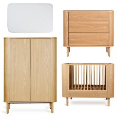 Chambre bébé Yume : lit 70 x 110 cm + matelas + commode 3 tiroirs + armoire portes plates