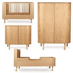 Chambre bébé Yume : lit 70 x 140 cm + commode + armoire portes rondes + kit Junior