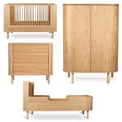 Chambre bébé Yume : lit 70 x 140 cm + commode 3 tiroirs + armoire portes rondes + kit Junior