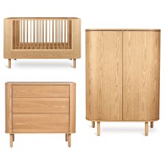 Chambre bébé Yume : lit 70 x 140 cm + commode 3 tiroirs + armoire portes rondes