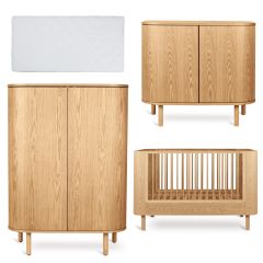 Chambre bébé Yume : lit 70 x 140 cm + matelas + commode + armoire portes rondes