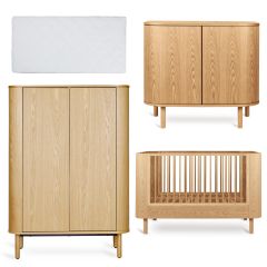 Chambre bébé Yume : lit 70 x 140 cm + matelas + commode + armoire portes plates