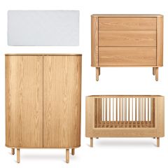 Chambre bébé Yume : lit 70 x 140 cm + matelas + commode 3 tiroirs + armoire portes rondes
