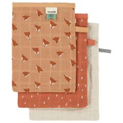 Lot de 3 gants de toilette en mousseline