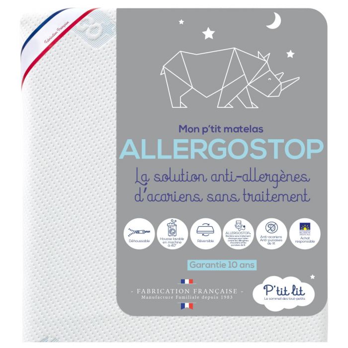 Blanc P'TIT LIT Protège Matelas Bébé Allergostop Housse Complète Imperméable sans Traitement Chimique 1 Unité 60 x 120 cm 