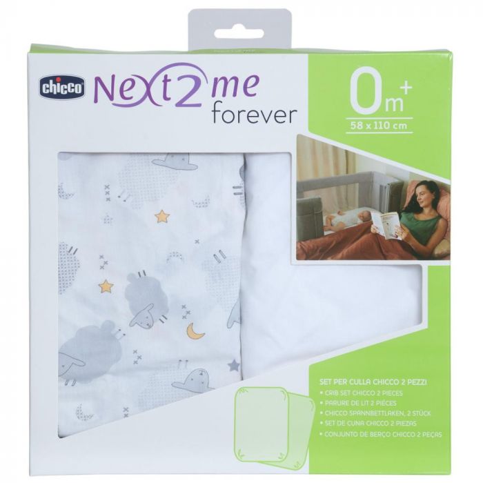 Lot de 2 draps-housses pour berceaux évolutifs CHICCO Next2Me grey fox -  Chicco