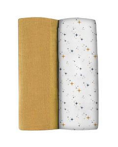 Lot de 2 langes en coton bio 120 x 120 cm