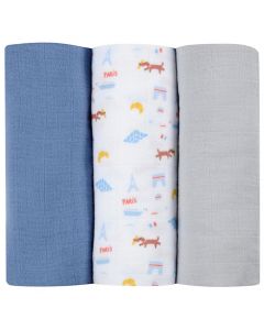 Lot de 3 langes en coton bio 70 x 70 cm