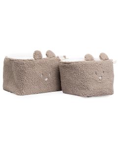 Set de 2 corbeilles de rangement en tissu teddy