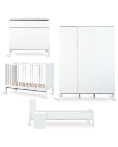 Chambre bébé Ashi : lit 60 x 120 cm + commode + armoire XL 3 portes + kit Junior